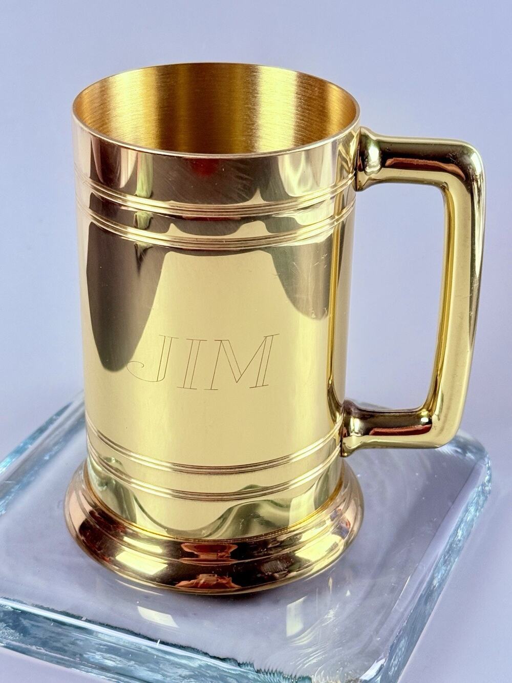 Solid Spanish Brass Tankard Mug Stein CUP Engraved With Name Jim Vintage
